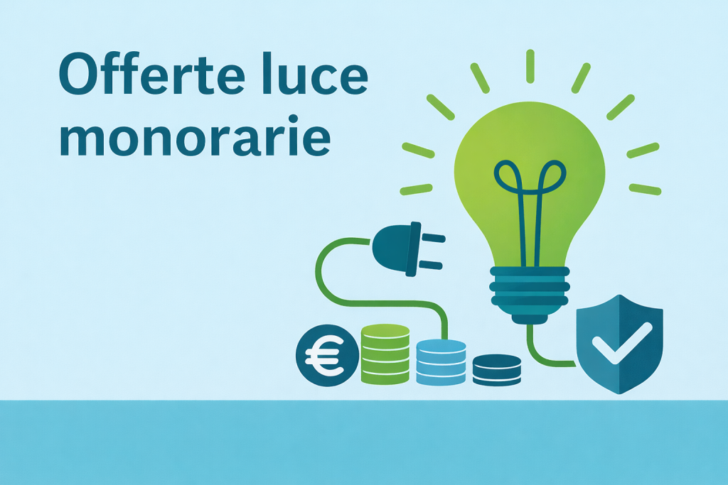 Infografica sulle offerte luce monorarie con prezzo unico dell’energia e risparmio in bolletta