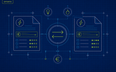 Schema tecnico che rappresenta il confronto tra diverse offerte luce attraverso l'analisi di costi, caratteristiche contrattuali e condizioni economiche