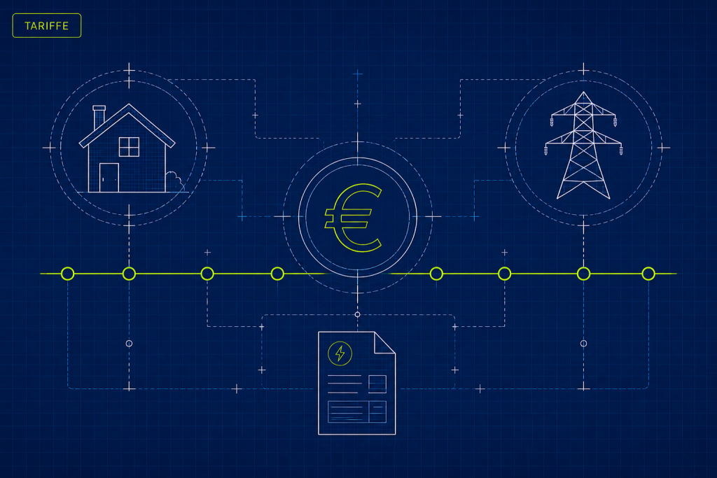 Schema tecnico che rappresenta il corrispettivo fisso della bolletta elettrica come costo costante indipendente dai consumi energetici