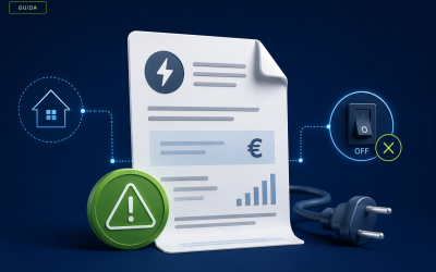 Documento relativo a una bolletta non pagata con simboli che rappresentano avviso di morosità e possibile sospensione della fornitura energetica