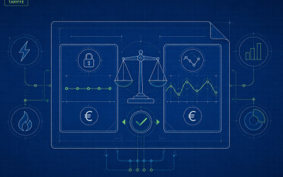 Confronto tra tariffa luce e gas a prezzo fisso e tariffa indicizzata con andamento dei costi energetici rappresentato in uno schema tecnico
