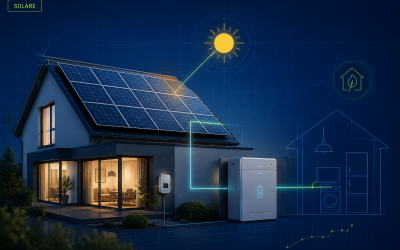 Casa con impianto fotovoltaico e sistema di accumulo domestico collegati all'autoconsumo energetico